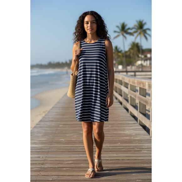 Abercrombie & Fitch Women’s Blue White Nautical Stripped Sleeveless Dress size M - Picture 3 of 9